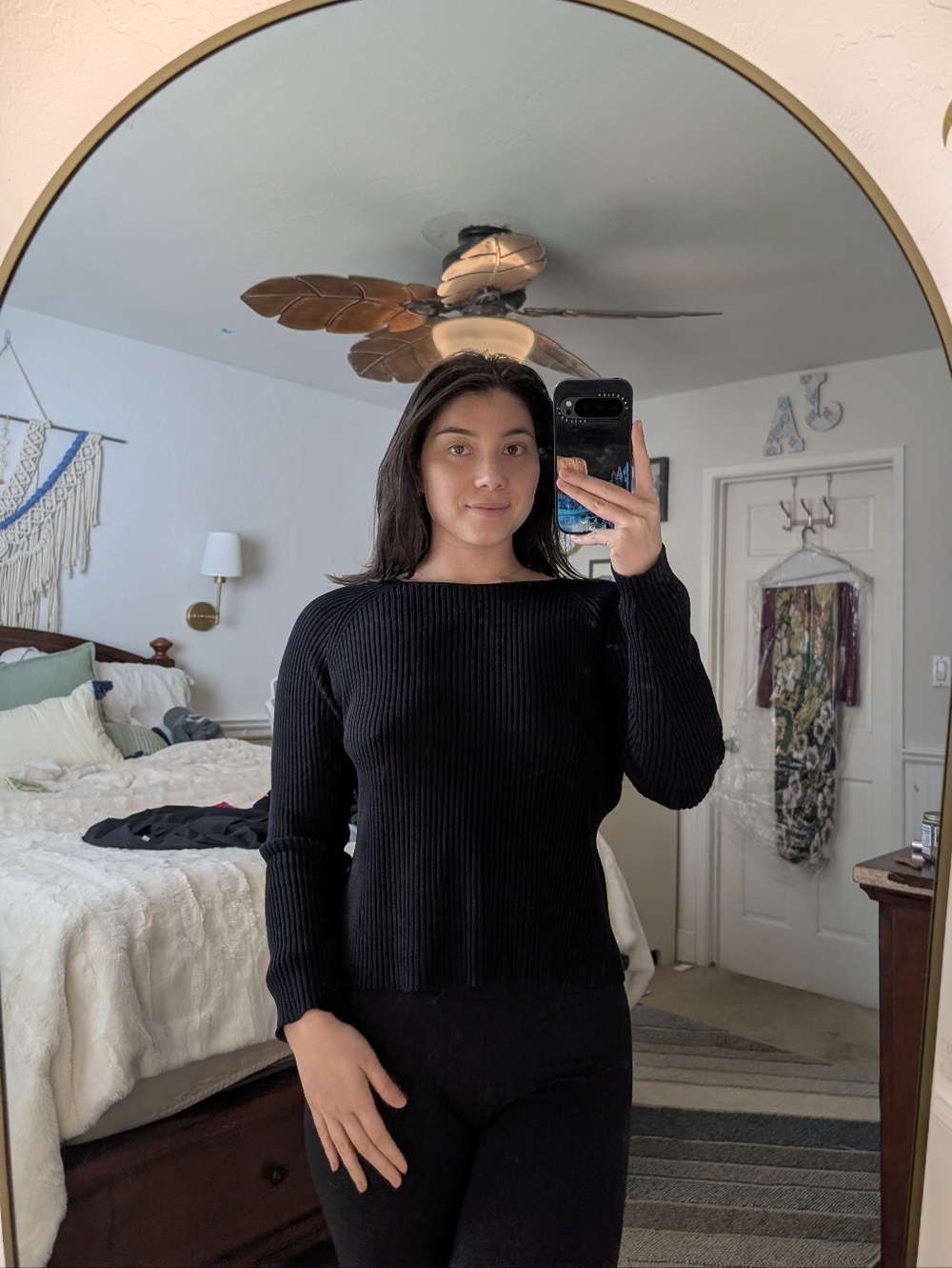 *MOVING SALE*Vintage 90s Silk + Rayon Blend Black Ribbed Long Sleeved Top SIZE L